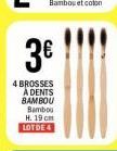 3  BROSSES A DENTS BAMBOU Bamboo H. 19 LOT DE