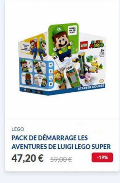 PLAY  SUR EGOLARIO  ko  BOOO  STARTER COURSE  LEGO PACK DE DÉMARRAGE LES AVENTURES DE LUIGI LEGO SUPER 47,20  59,00  -19%