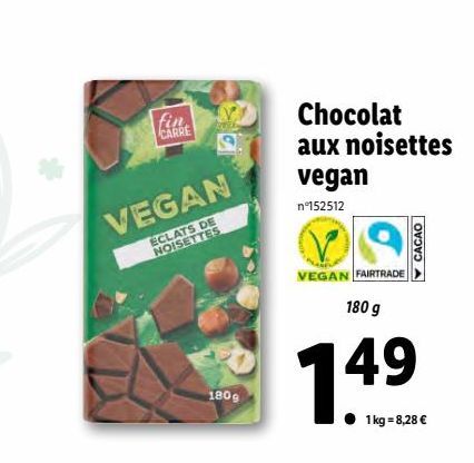 Chocolats aux noisettes vegan offre à 1,49€