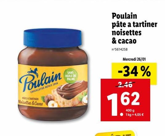 Poulain pâté a tartiner noisettes  & cacao