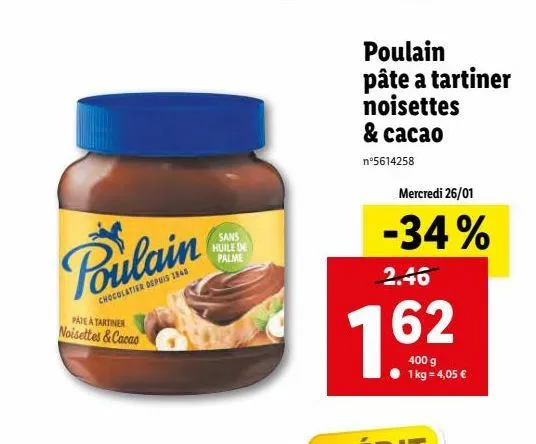 poulain pâté a tartiner noisettes  & cacao