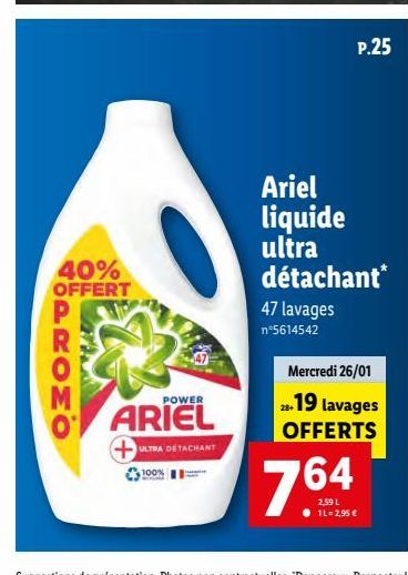 Ariel liquide ultra détachant offre à 7,64€