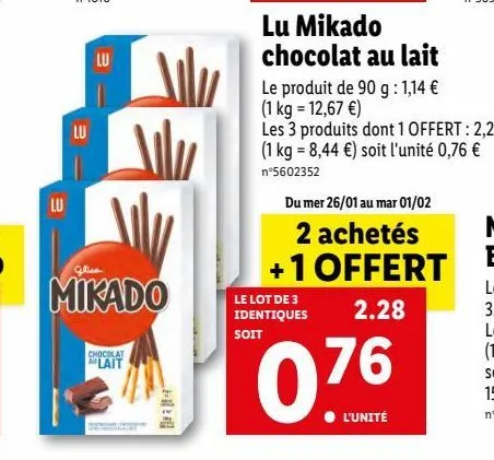 lu mikado chocolat au lait