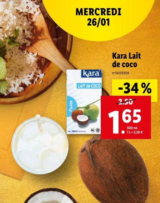 Kara lait de coco offre à 1,65€