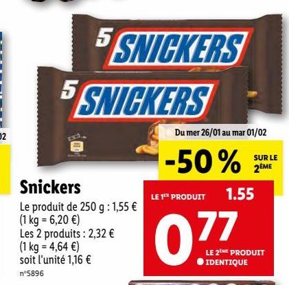 Snickers offre à 1,55€