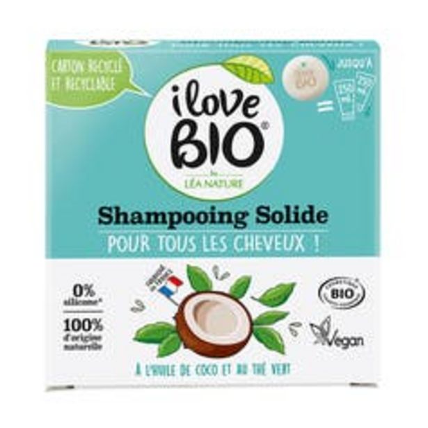 I Love Bio Shampooing solide pour tous les cheveux, à l'huile de Coco & Thé Vert