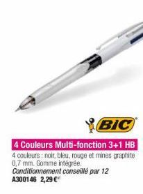 BIC 4 Couleurs Multi-fonction 3+1 HB 4 couleurs : noir, bleu, rouge et mines graphite 0,7 mm. Gomme intégrée. Conditionnement conseillé par 12 A300146 2,296