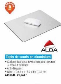 ARE  ALBA Tapis de souris en aluminium Surface lisse avec revêtement anti-rayures + facile d'entretien  Anti-dérapant  Dim :L 23.7x117,7 X Ep 0.31 cm A450844 21,24"