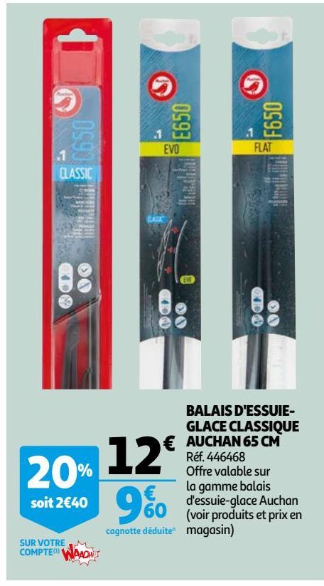 BALAIS D'ESSUIE- GLACE CLASSIQUE  AUCHAN 65 CM