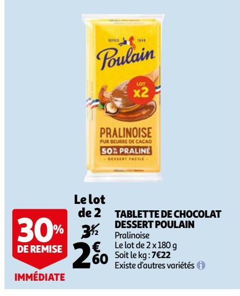 TABLETTE DE CHOCOLAT DESSERT POULAIN