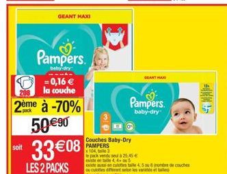 GEANT MAXI  baby dry  Pampers  0,16   la couche 2ème à -70%  Pampers  5090  3308