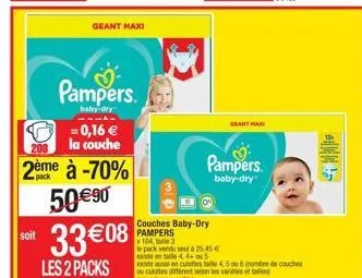 geant maxi  baby dry  pampers  0,16   la couche 2ème à -70%  pampers  5090  3308