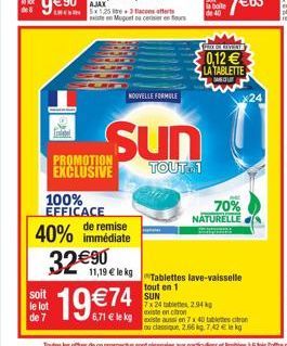 bobole de 40  PRELOR  0,12  LA TABLETTE  ????  NOUVELLE FORMULE  24  Sun  PROMOTION EXCLUSIVE  TOUT 1  70%  100% EFFICACE  de remise 40%  immédiate  NATURELLE  3290  74 SUN  19