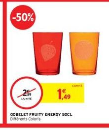 -50%  2  149  LUNE  GOBELET FRUITY ENERGY SOCL Différents Coloris
