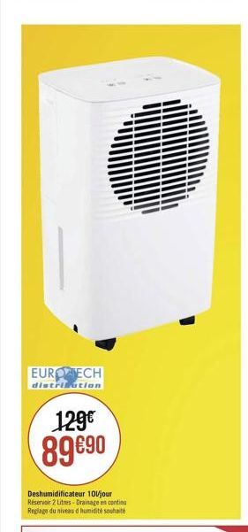 EUR PECH dlstrition  129 8990  Deshumidificateur 10Vjour Reservoir 2 litres - Drainagem centito Repiace du niveau d humidite souhaite