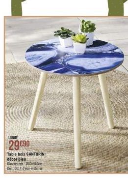 LUNITÉ  2990  Table bois SANTORINI décor bleu Dimensions Icon Dont DE14 dnobilier