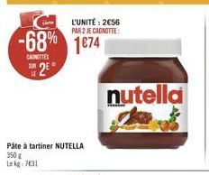 Garte  L'UNITÉ : 2656 PAR 2 JE CANOTTE  -68% 1674  CAGNOTTES  28  nutella  offre à 