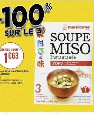 marukome  sur le 3  soupe miso  soit par 3 l'unite:  .  1663  instantanée  tofu se  3  1  portions individuelle  produit du japon