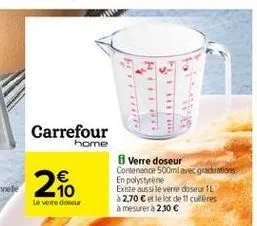 leh  carrefour  home  210  verre doseur contenance 500ml avec graduation en  polystyrene existe aussi le verre doseur 1l à 2,70 et le lot de cubres a mesurer 2,10   lovered