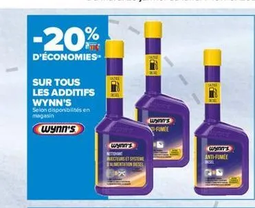 -20%  d'économies- sur tous les additifs wynn's selon disponibilités en magasin wynn's  wynn's si fumée  wynn's  wynn's anth-pumee  biecteurs elsysteme ruimentation des