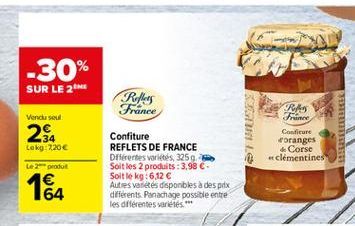 -30%  SUR LE 26  Rifles France  RAS  Venckusou  254  M  Finne Contrare doranges  & Corse e clementines  LLLLLLLLL  Lokg: 2.20  Confiture REFLETS DE FRANCE Diferentes varies, 3259 Soit les 2 produits : 3,98  Soit le kg: 6,12  Autres varetes disponbles a