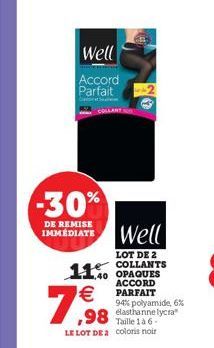 well Accord Parfait  -30%  DE REMISE IMMEDIATE Well  LOT DE 2  COLLANTS 11. ..40 OPAQUES  ACCORD  PARFAIT  94% polyamide 6% ,98 abanneye  Taille 1 6 LE LOT DE a coloris noir  7