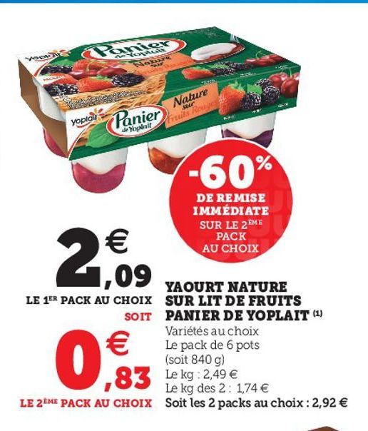 Yaourt nature sur lit de fruits panier de yoplait