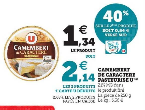 camembert de caractere pasteurise u