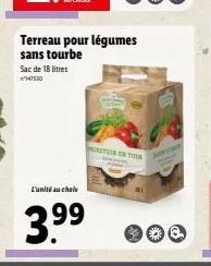terreau pour légumes sans tourbe  sac de 18 litres osho  petus  l'unité au cho  3.99