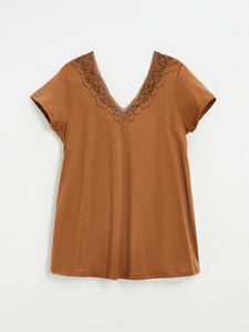 Camel t-shirt with lace finish in organic cotton offre à 50€ sur Natalys