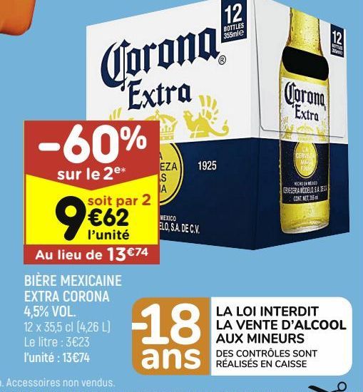 bière mexicaine extra Corona 4.5% vol