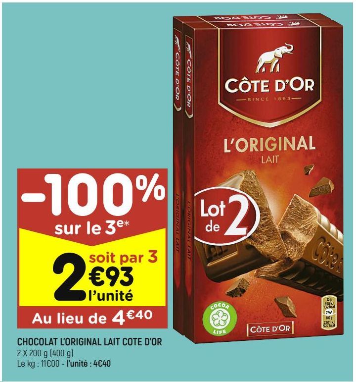 chocolat l'original lait Côte d'or