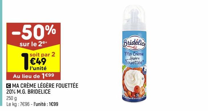 crème légère fouettée 20% M.G. bridélice