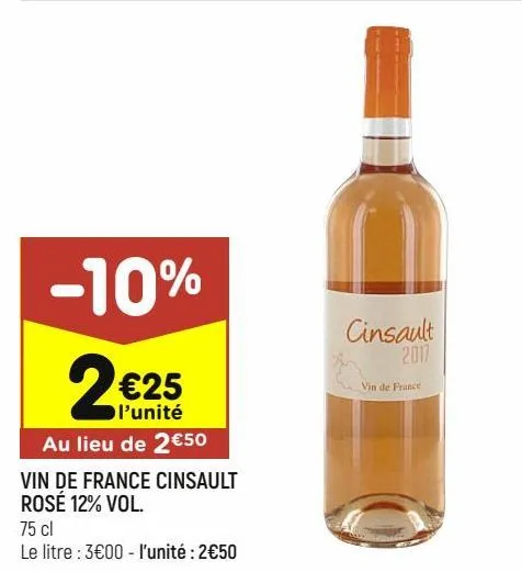 vin de france cinsault rosé 12% vol