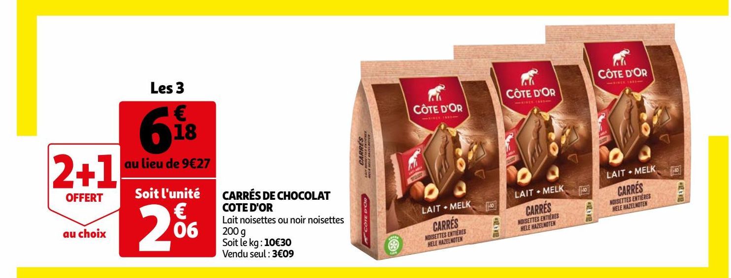 CARRÉS DE CHOCOLAT COTE D'OR