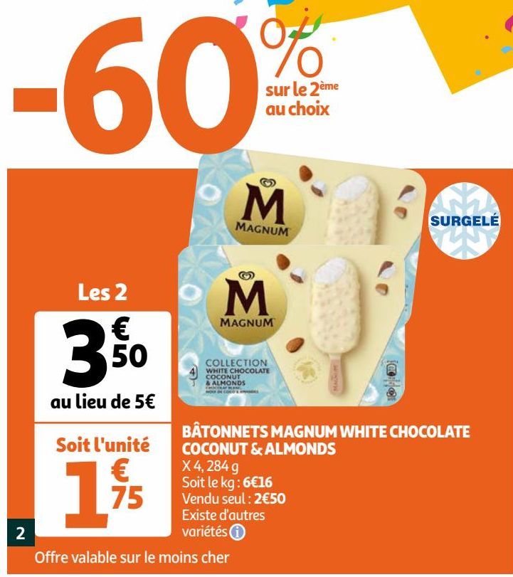 BÂTONNETS MAGNUM WHITE CHOCOLATE COCONUT & ALMONDS