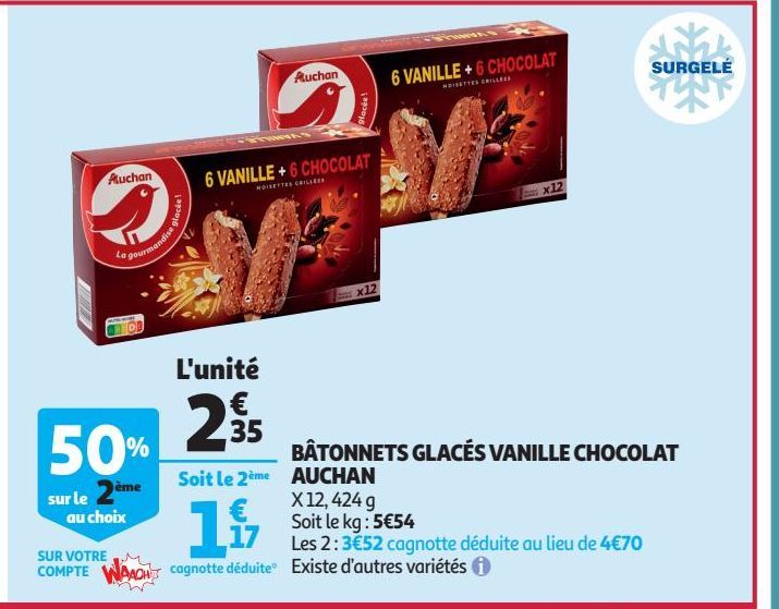 BÂTONNETS GLACÉS VANILLE CHOCOLAT AUCHAN