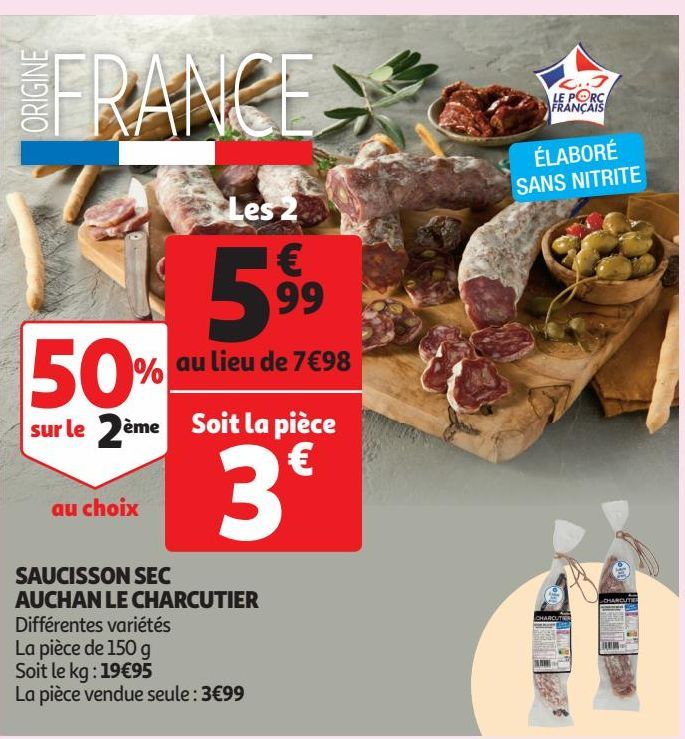 SAUCISSON SEC AUCHAN LE CHARCUTIER