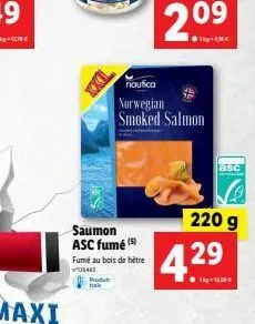 nautica norwegian smoked salmon  asc  220 g  saumon asc fumé fume au bois de betre 13540  prada  4.29  119.90