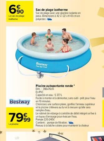 6%0  Sac de plage isotherme Sac de plage avec une glaciere Isolante en peva. Dimensions 142x122xH 43 cm en polyester  Le sac de plage isothom  Bestway Faule Pol  Piscine autoportante ronde Dim.: 366x7