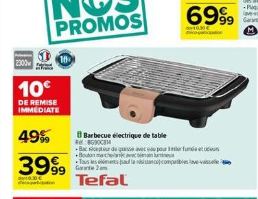 6999    dont 0.30  coco participation  2300W  100  10  DE REMISE IMMEDIATE  4989 399,  Barbecue électrique de table Ret BG900814  Bac receptes de graisse wec eau pour imter fumée et odeus  Boston