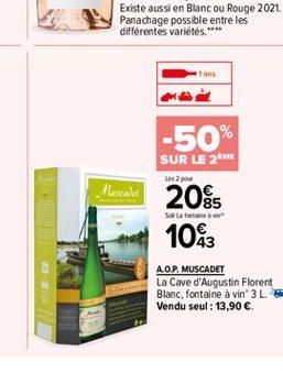 -50%  SUR LE 2M 20  Musealed 2085  Soft  1083  A.O.P. MUSCADET La Cave d'Augustin Florent Blanc, fontaine à vin 3 L Vendu seul : 13,90 