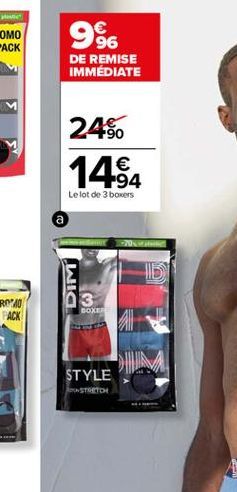 9%    DE REMISE IMMÉDIATE  2450 1494  Le lot de 3 bowers  03  DIM  BOXER  MM  STYLE  STADI