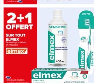 SOUPLE  2+1  SENSITIVE  OFFERT SUR TOUT ELMEX Selon disponibilités en magasin elmex  elmex  SOON  Elmex  SENSITIVE  400 ml  elmex  SENSITIVE