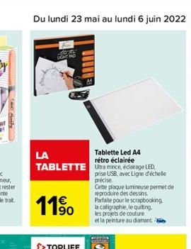 LA  Tablette Led A4  rétro éclairée TABLETTE Utra mince,  claroge LED prise USB, avec Ligne déchele precise Cette plaque lumineuse permet de reprodure des dessins Parfaite pour le scrapbooking la call