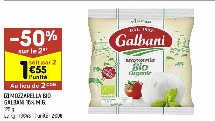 mozzarella bio Galbani 16% M.G.