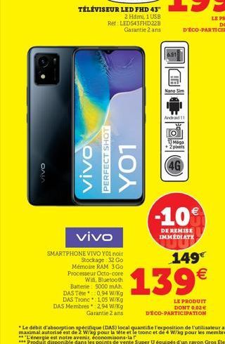 TEL  Nano Sim  Android 11  + 2 pils  PERFECT SHOT  Vivo  Vivo  4G  YO1  -10  vivo  139