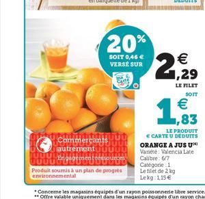 SOIT 0,46 VERSE SUR    20%  26. 1,63  N  LE FILET  SOIT  Commerçants  autrement HM Engagement scou UUUU Produitsoumis un plan de progres environnemental  LE PRODUIT E CARTE U DEDUITS ORANGE A JUSU Va