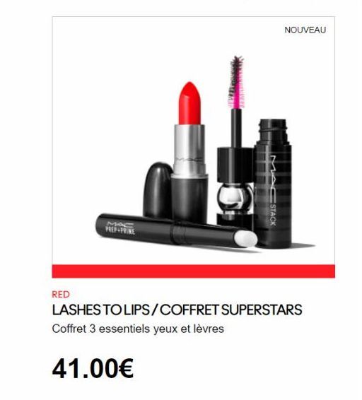 NOUVEAU  MOC TERPENE  RED LASHES TO LIPS/COFFRET SUPERSTARS Coffret 3 essentiels yeux et lèvres  41.00€  offre sur MAC Cosmetics