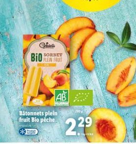 Crocelli  BIO  SORBET  AB  Bâtonnets plein fruit Bio pêche  229  ?